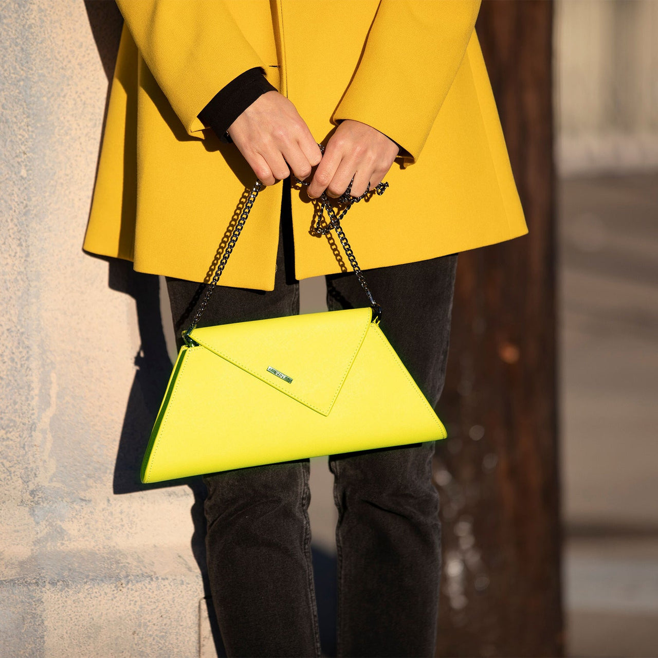 Angelica Electric Yellow Leather Clutch Purse -