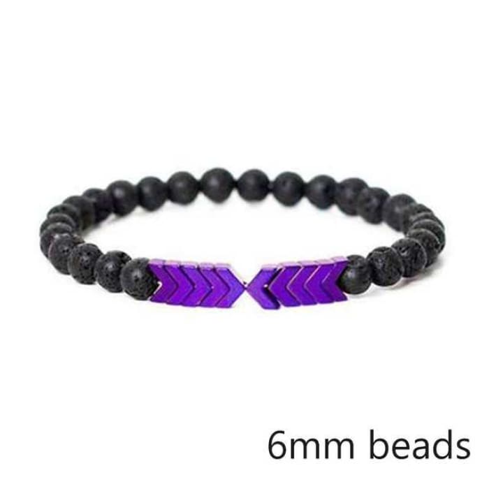 Purple Chromatic Moonstone Arrows and Lava Stones Bracelet -