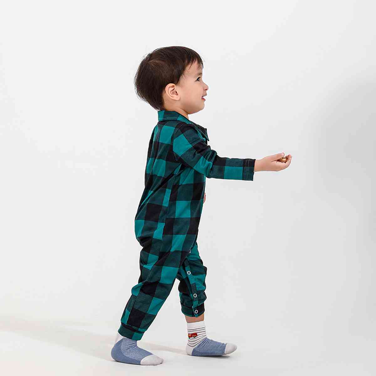 BABY Plaid Collared Neck Jumpsuit - T -