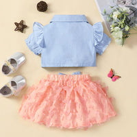 Thumbnail for Ruffle Shoulder Shirt and Butterfly Applique Skirt Set - 2 PCS. - T - 2 COLOR COMBOS -