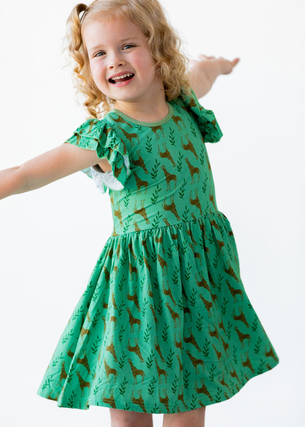 Eclipse Kids - Flutter Sleeve Twirl Dress - Giraffes - SIZES 2T THRU 11/12 -