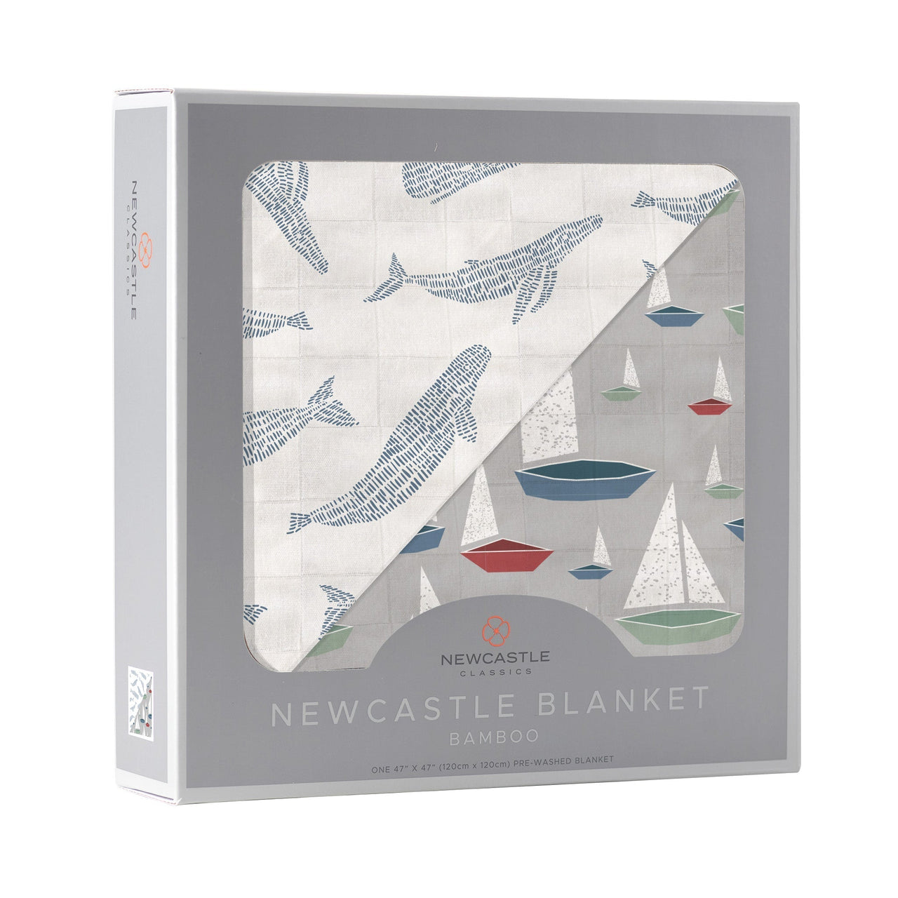 Blue Shadow Whales and Marina Sailboats Bamboo Newcastle Blanket -