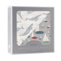 Thumbnail for Blue Shadow Whales and Marina Sailboats Bamboo Newcastle Blanket -