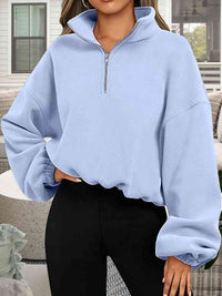 Thumbnail for Half-Zip Collared Drop Shoulder Sweatshirt