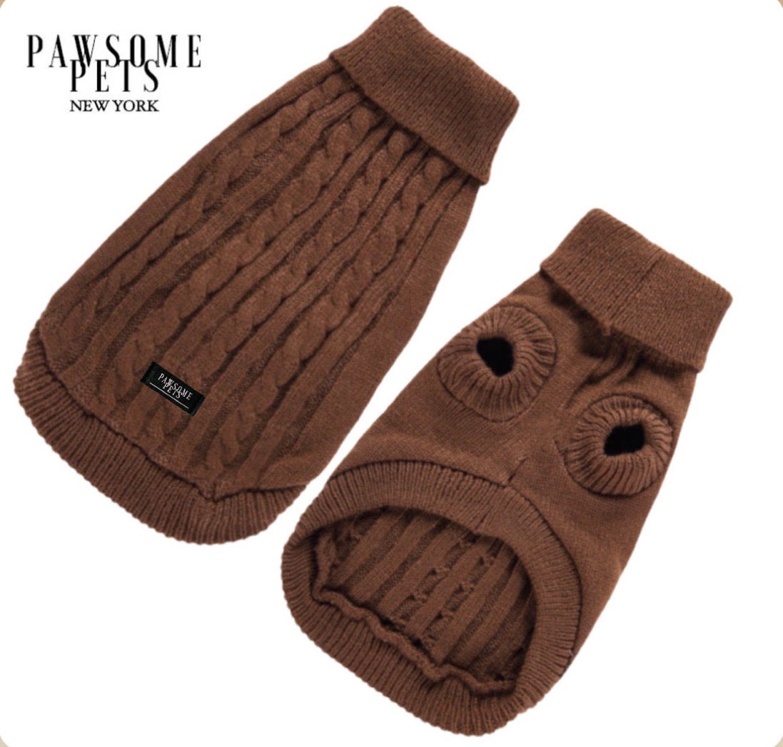 Dog and Cat Cable Knit Sweater - Brown -