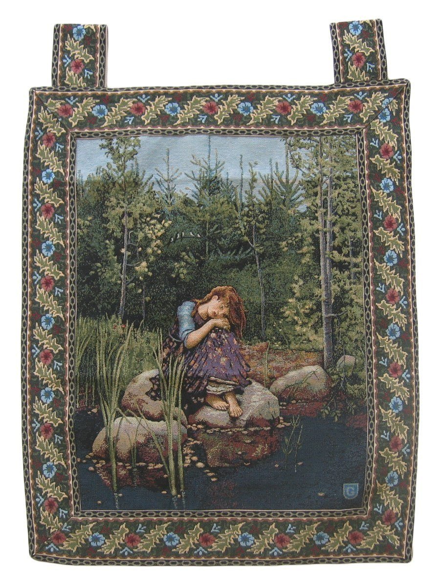 Rackandrefurbished - Fairy Girl Forest Behind the Veil Fantasy Elegant Woven Tapestry Wall Hanging - 28" X 43" -