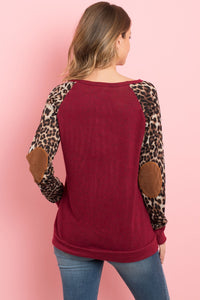 Thumbnail for Riah Fashion - Leopard Sleeve Elbow Patch Sweater - 1 COLOR -