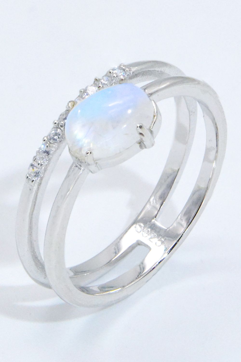 Natural Moonstone and Zircon Double-Layered Ring - T - SIZES 6 THRU 9 - 2 FINISHES -