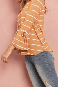 Thumbnail for Riah Fashion - Stripe Flutter Sleeve Tie Top - 3 COLORS -