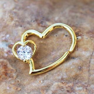 Gold Heart Cartilage Earring With Jeweled Heart -