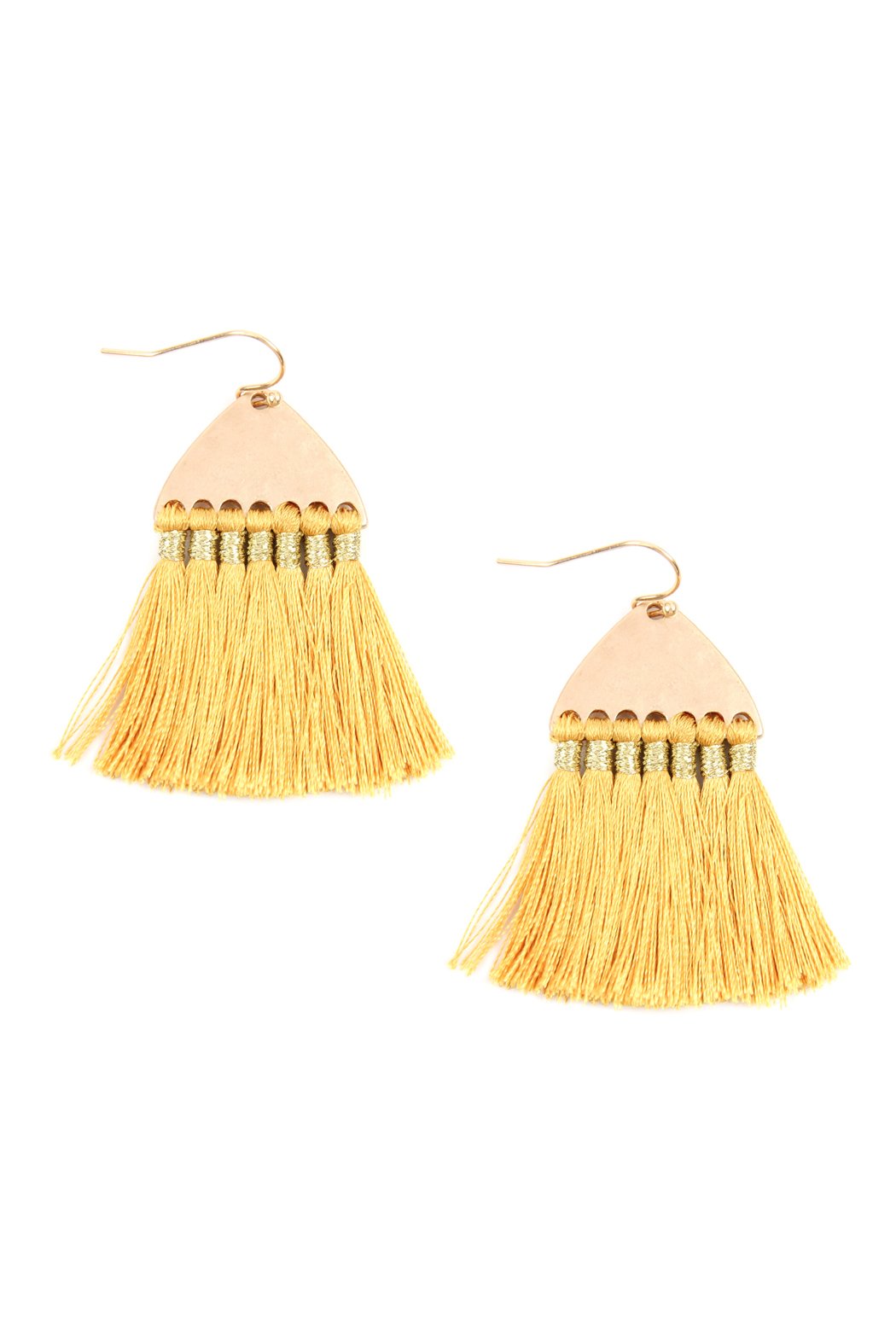 Thread Tassel Hammered Metal Hook Earrings - 11 COLORS -