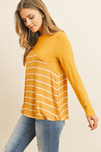 Thumbnail for Riah Fashion - Solid Stripe Contrast Color Block Top - 4 COLORS -