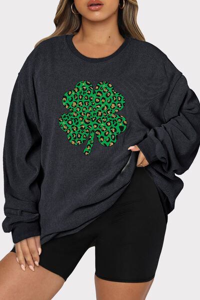 Plus Size Lucky Clover Dropped Shoulder Sweatshirt - SIZES 1X THRU 3X - T - 1 COLOR -