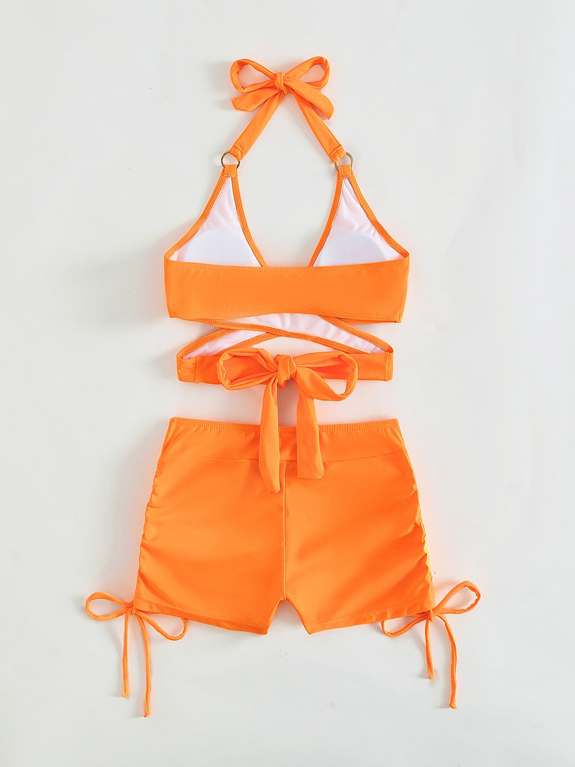 Crisscross Tied Top and Drawstring Shorts Swim Set - T - 4 COLORS -