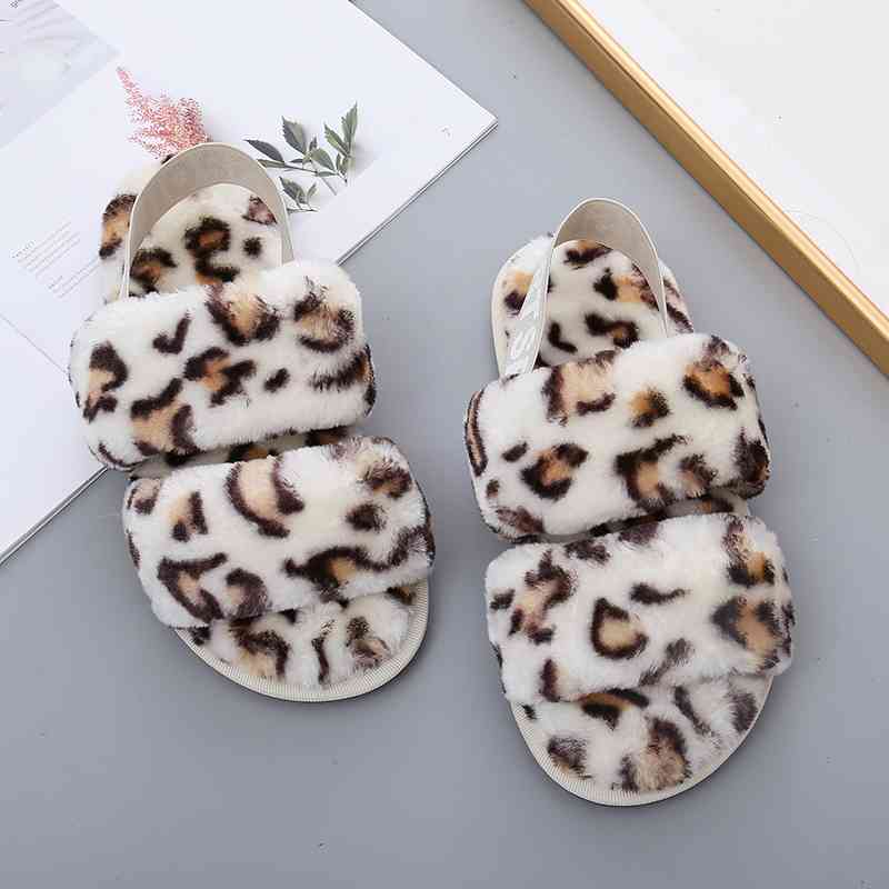 Faux Fur Open Toe Slippers - T - 10 COLORS/PATTERNS -