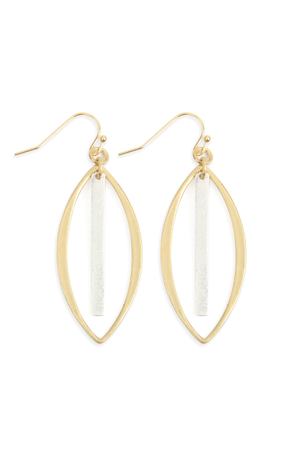 Riah Fashion - Open Marquise With Bar Drop Earrings - 2 FINISHES -