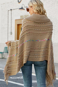 Thumbnail for Cloak Sleeve Fringe Detail Poncho - T - 6 COLORS -