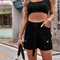 Thumbnail for Tie Front Denim Shorts with Pocket - T - 3 COLORS -