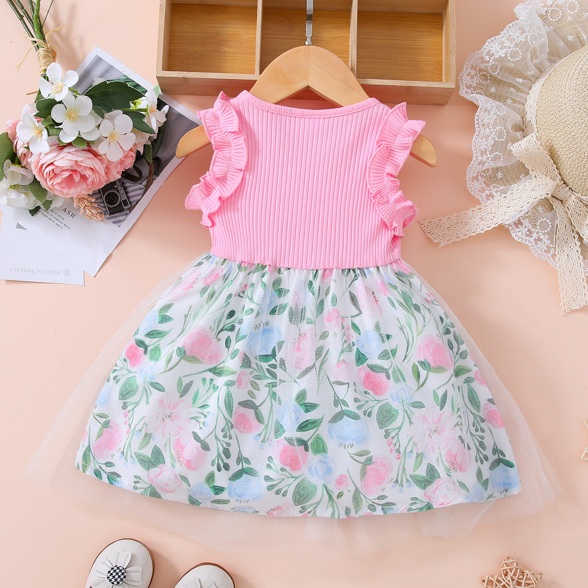 Baby Girl Floral Bow Detail Dress - T - 5 SIZES - 1 COLOR -