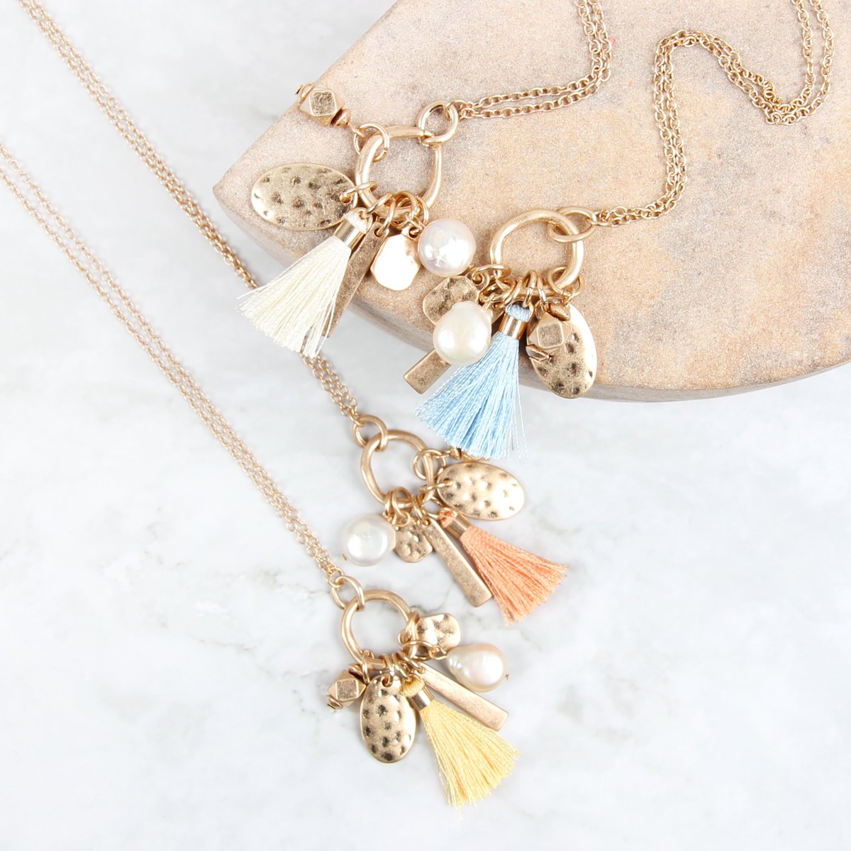 Pearl Tassel Cluster Pendant Necklace - 8 COLORS -