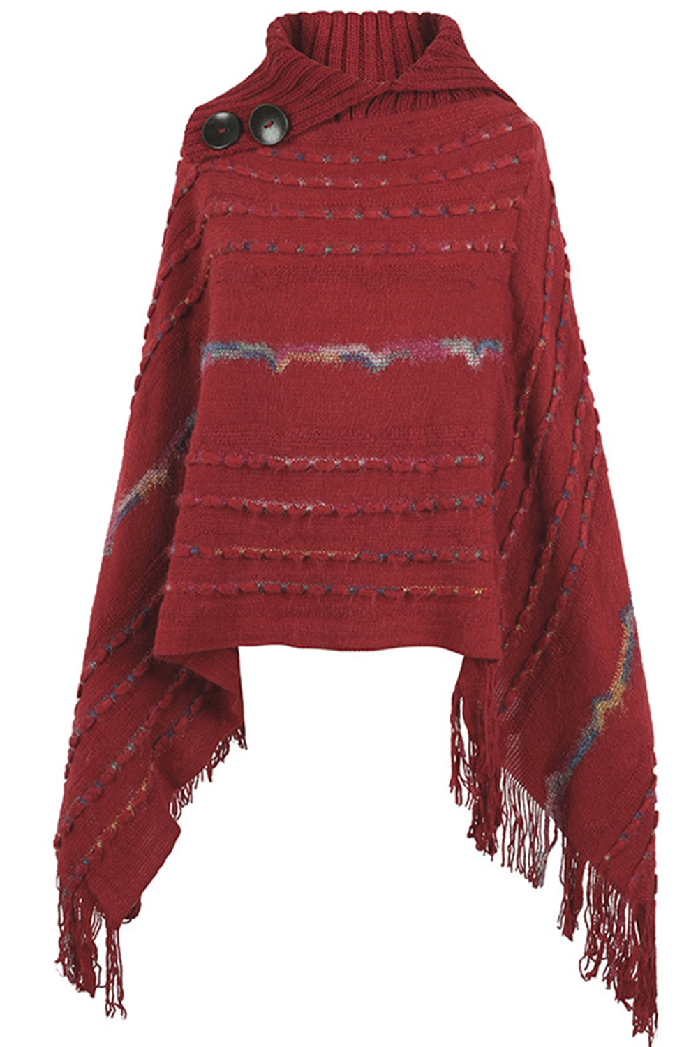 Cloak Sleeve Fringe Detail Poncho - T - 6 COLORS -