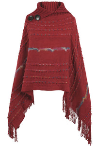 Thumbnail for Cloak Sleeve Fringe Detail Poncho - T - 6 COLORS -