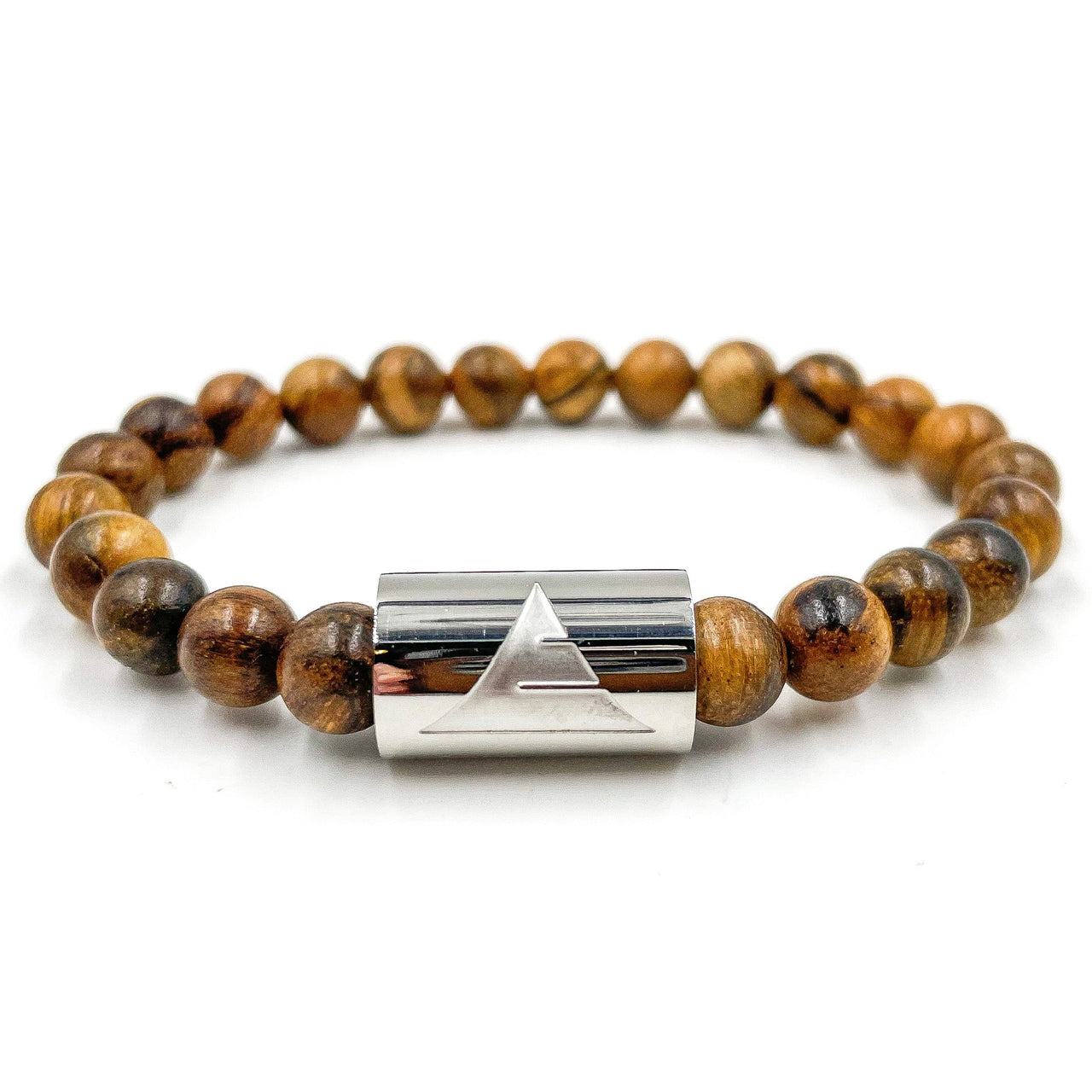 Timber - Dark Brown Sandalwood & Silver Mala Beaded Bracelet -