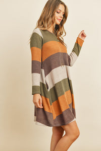 Thumbnail for Riah Fashion - Long Sleeved Rib Stripe Pocket Dress - 3 COLORS -