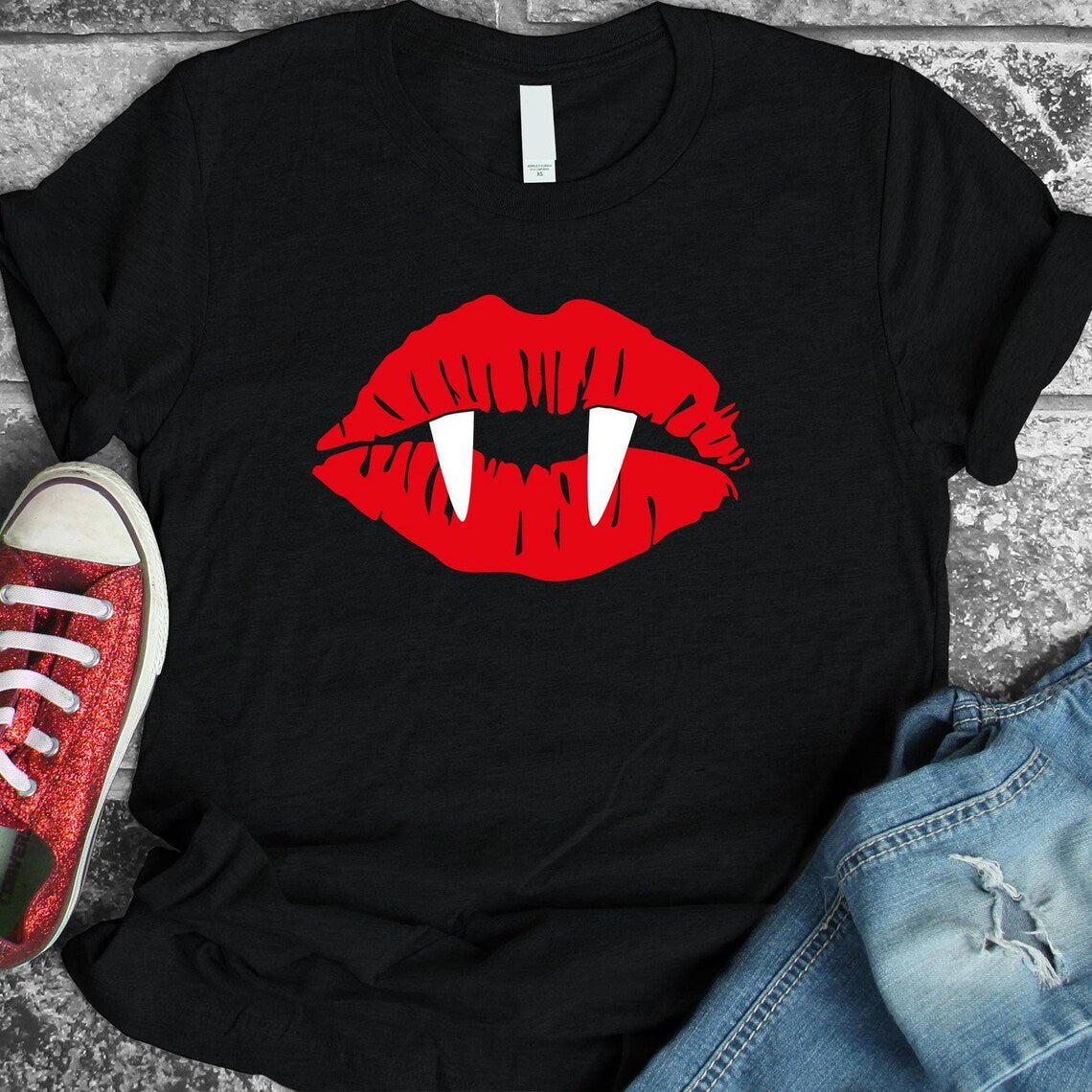 Vampire Lips Halloween T-Shirt - 1 COLOR -