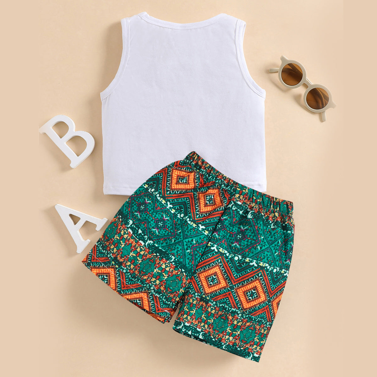 Graphic Tank and Printed Shorts Set - 2 PCS. - T - 2 COLOR COMBOS -