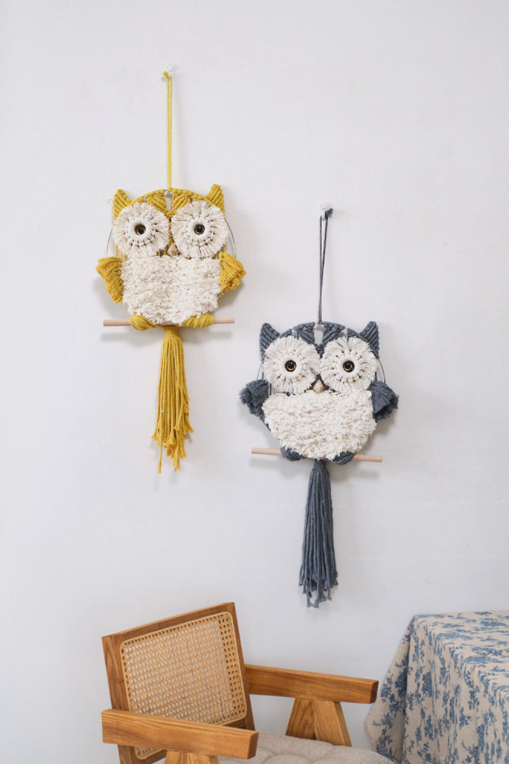 Hand-Woven Tassel Owl Macrame Wall Hanging - 27.5" X 13.8" - T - 2 COLORS -