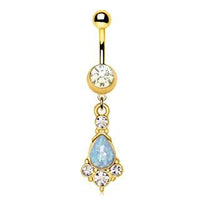 Thumbnail for Gold Light Blue Tear Drop Synthetic Opal Dangle Navel Ring -