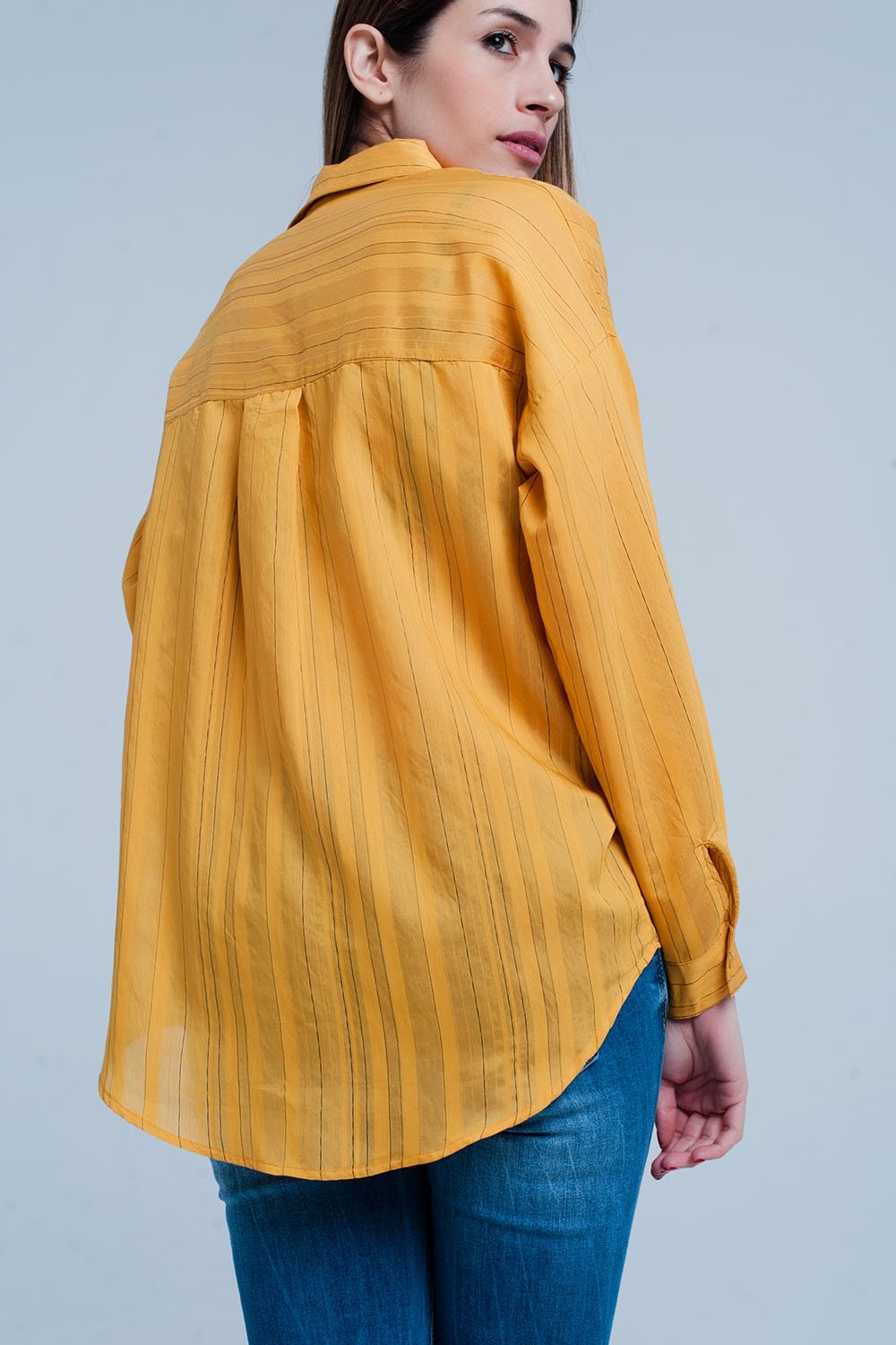 Q2 - Mustard Shirt Thin Black Stripes - 1 COLOR