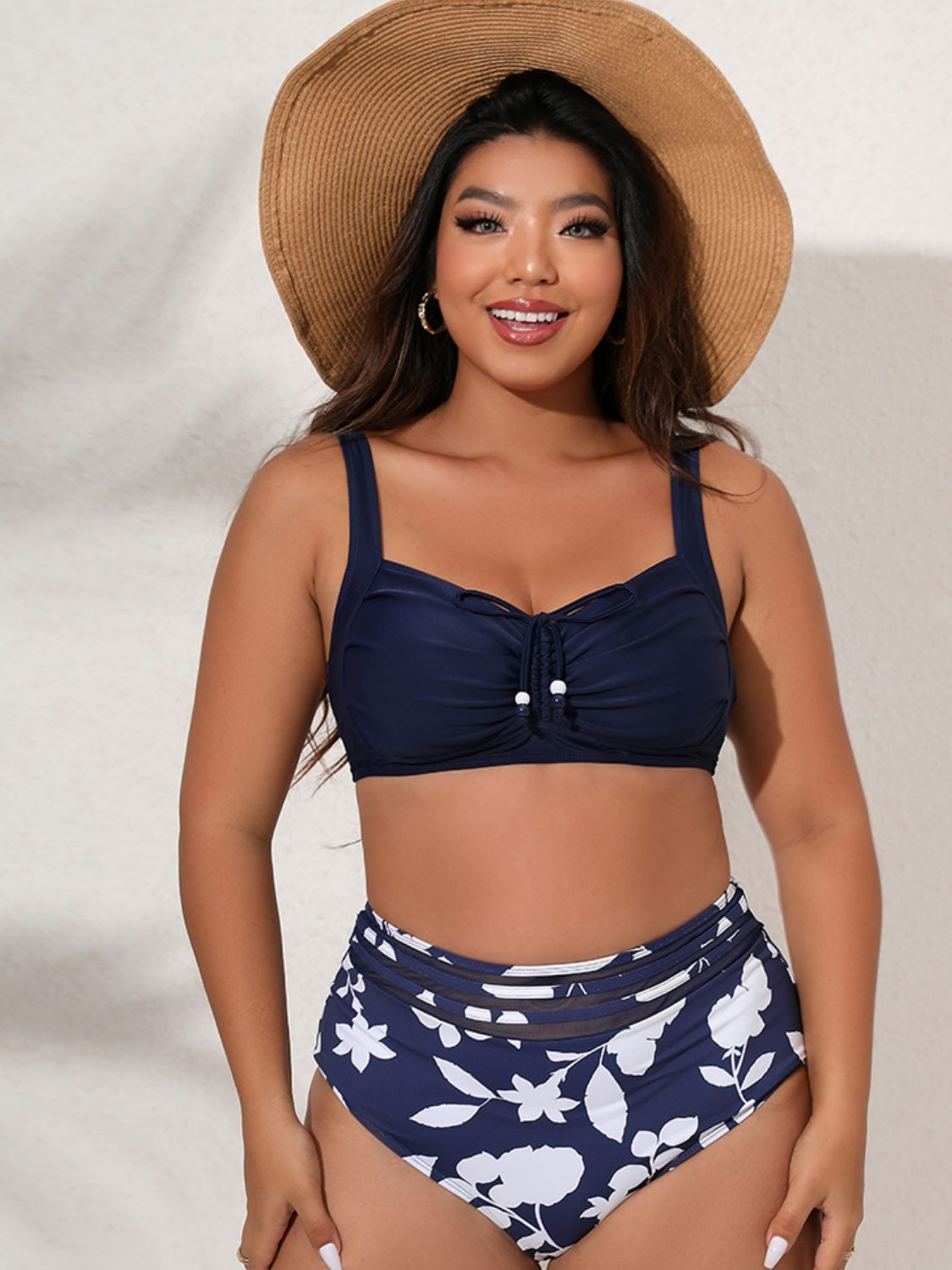 Plus Size Printed Gathered Detail Bikini Set - 2 PCS. - T - 2 PATTERN COLORS -