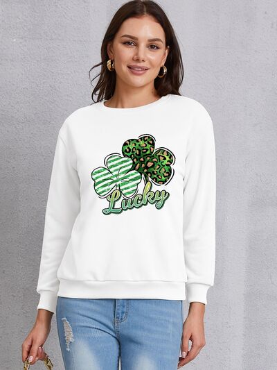 Lucky Clover Round Neck Dropped Shoulder Sweatshirt - T - 3 COLORS -