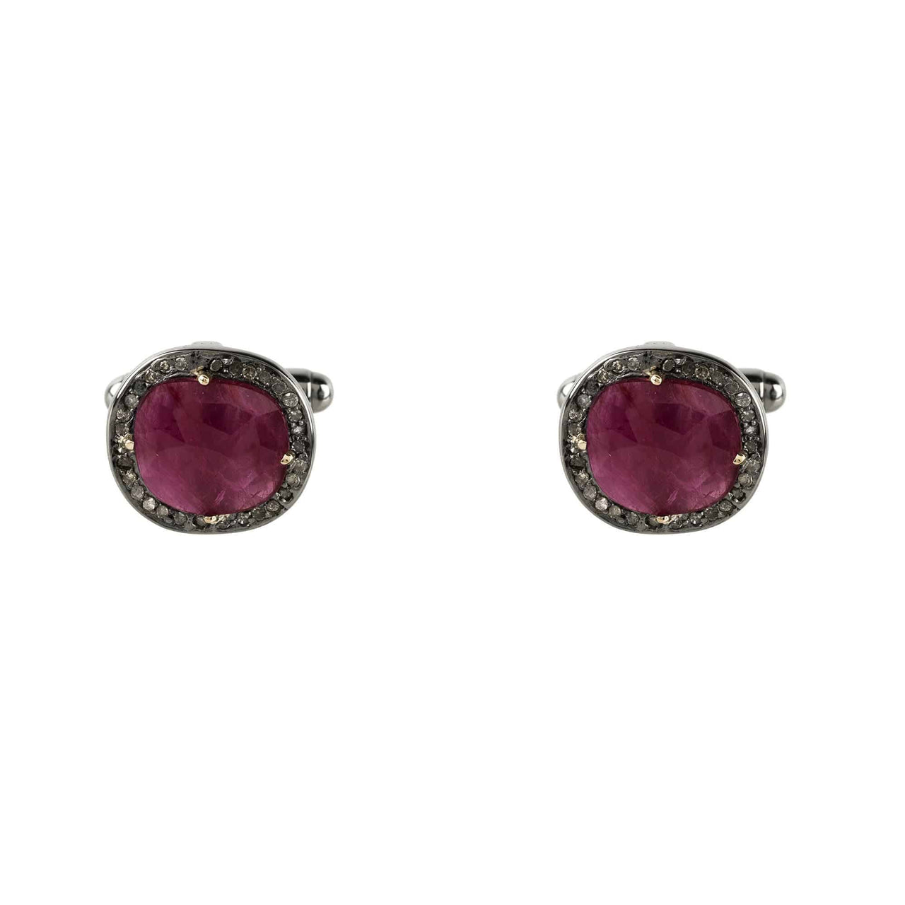 LATELITA - Ruby Cufflinks / Oxidized Silver Champagne Diamonds -