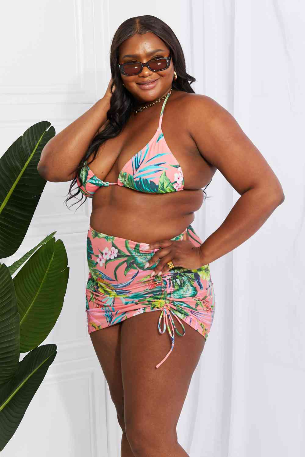 Marina West Swim Paradise Awaits Triangle Bikini and Sarong Set - SIZES S THRU 2XL - 3 PCS. - T - 1 COLOR -