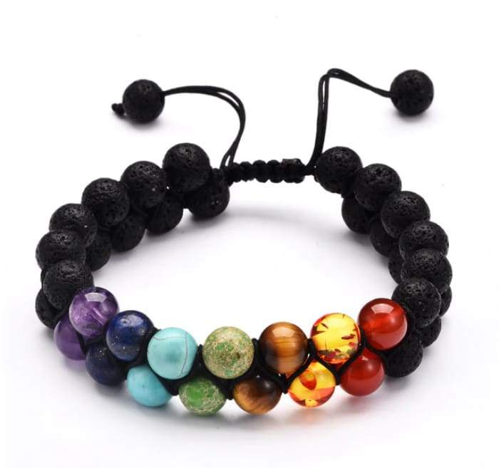 7 Chakra and Lava Stone Double Braided Bracelet -