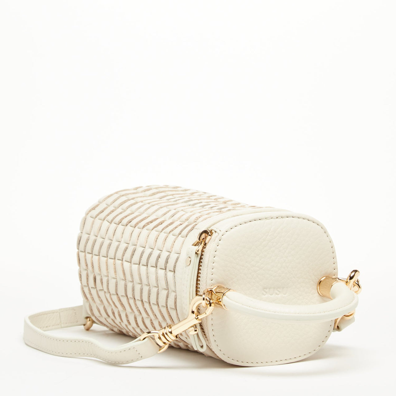 Elsa Basket Weave Leather Bag Off-White -