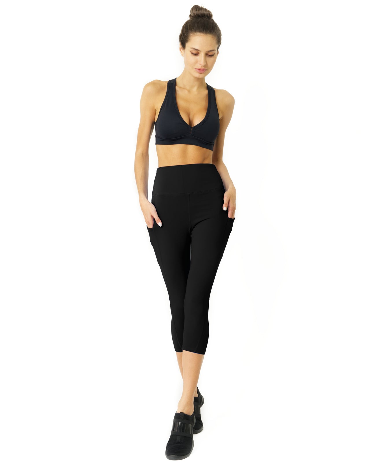 Savoy - High Waisted Yoga Capri Leggings with pockets - Black - 1 COLOR -