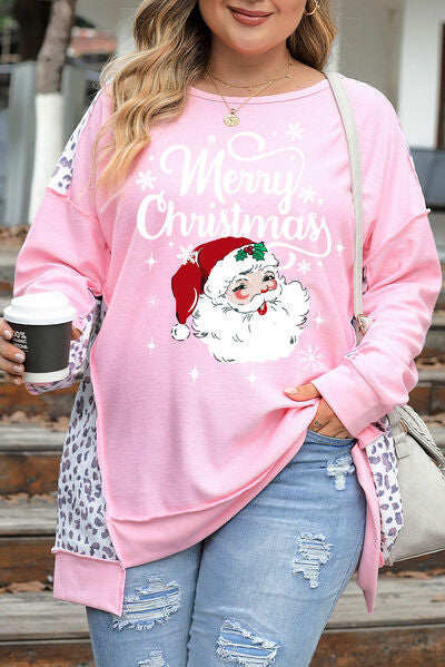 Plus Size Santa Leopard Dropped Shoulder Sweatshirt - SIZES 1XL THRU 3 XL - T - 1 COLOR -