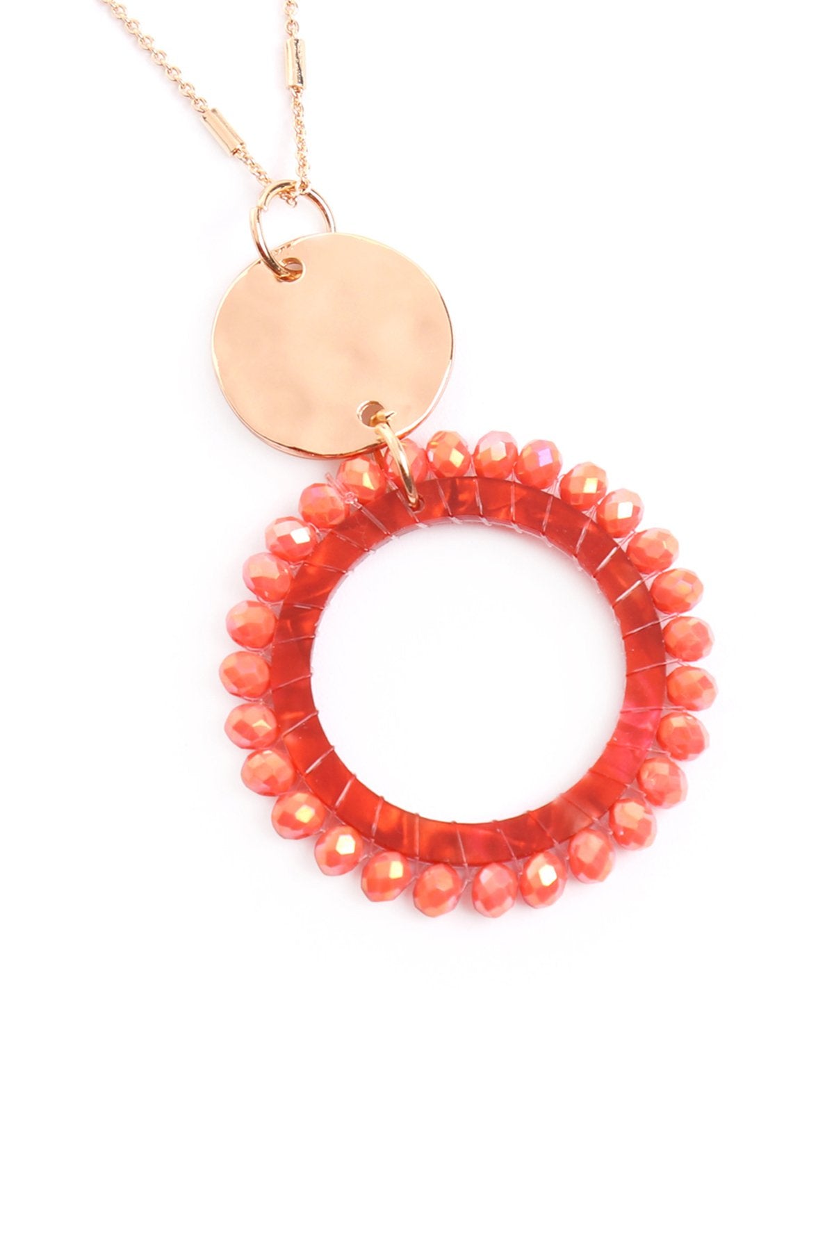 Riah Fashion - Glass Beaded Hoop Pendant Necklace - 6 COLORS