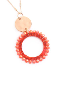 Thumbnail for Riah Fashion - Glass Beaded Hoop Pendant Necklace - 6 COLORS