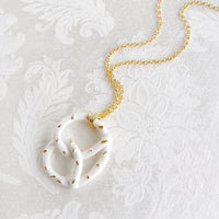 Thumbnail for Golden Salted Porcelain Pretzel Pendant Necklace -