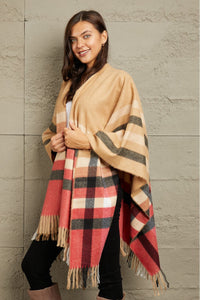 Thumbnail for Luna Plaid Shawl Poncho Cardigan - T - 1 COLOR -