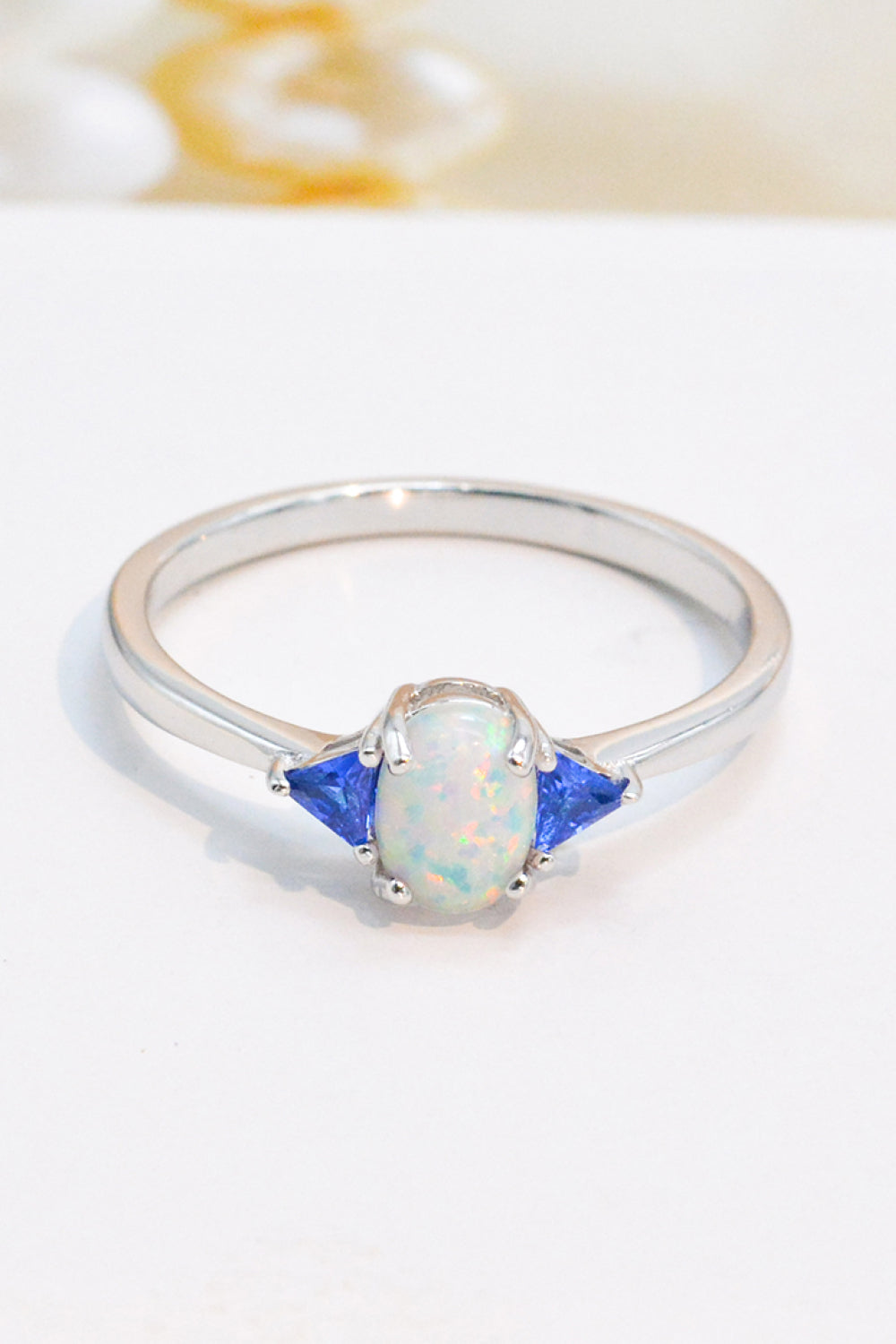 Contrast 925 Sterling Silver Opal Ring - T - SIZES 6 THRU 9 - 4 COLORS -