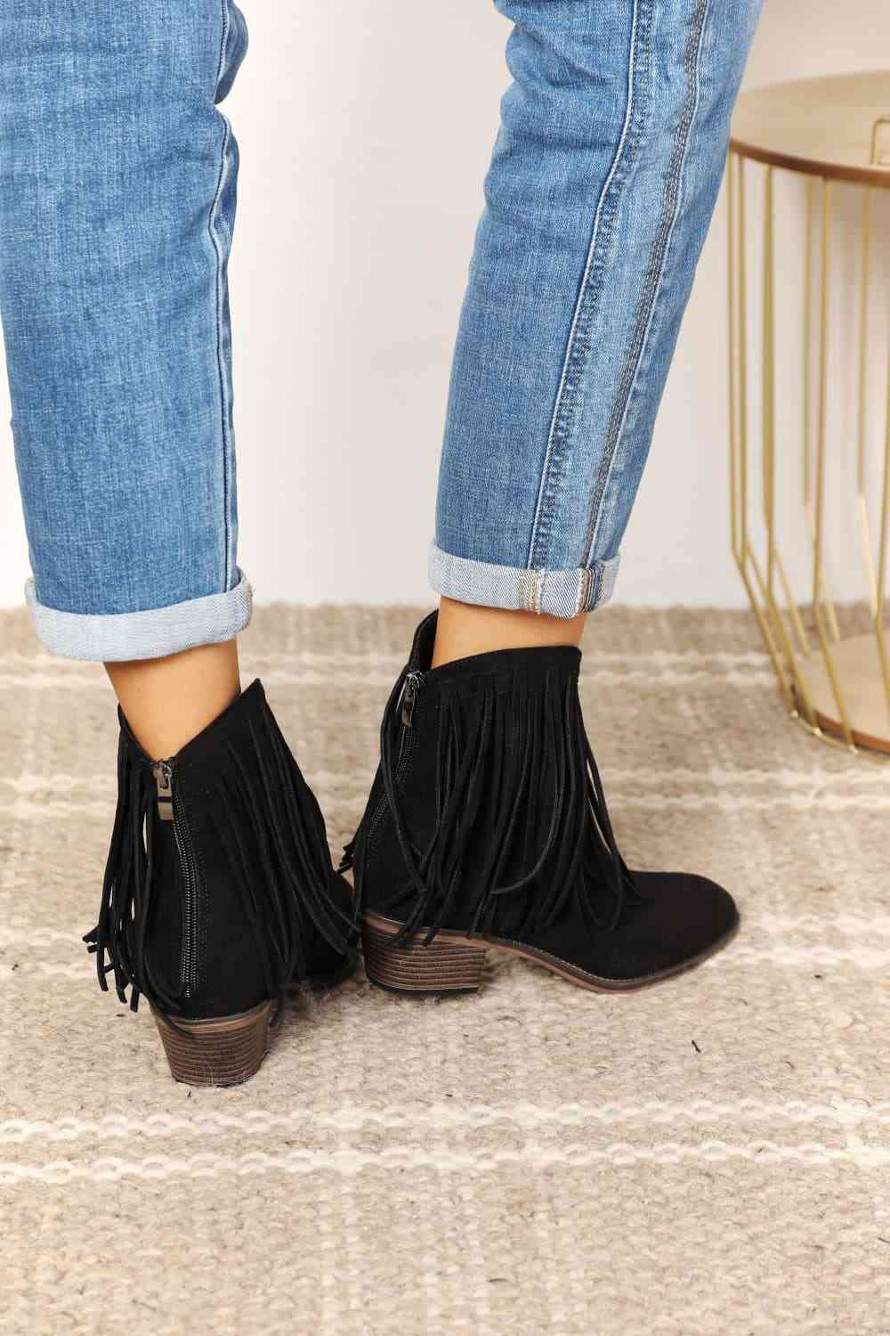 Faux Suede Legend Women's Fringe Cowboy Western Ankle Boots - T - 1 COLOR -