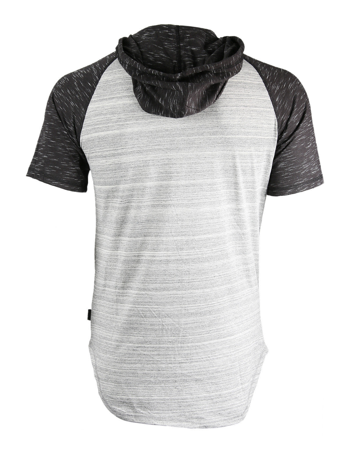 Short Sleeve Raglan Henley Hoodie Round Bottom Semi Longline T-Shirt - 1 COLOR