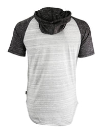 Thumbnail for Short Sleeve Raglan Henley Hoodie Round Bottom Semi Longline T-Shirt - 1 COLOR