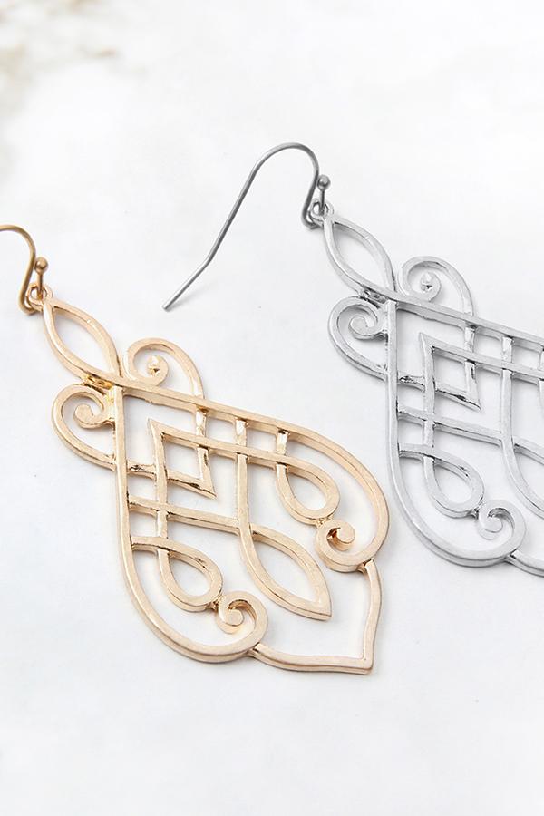 Cast Filigree Drop Hook Earrings - 2 FINISHES -